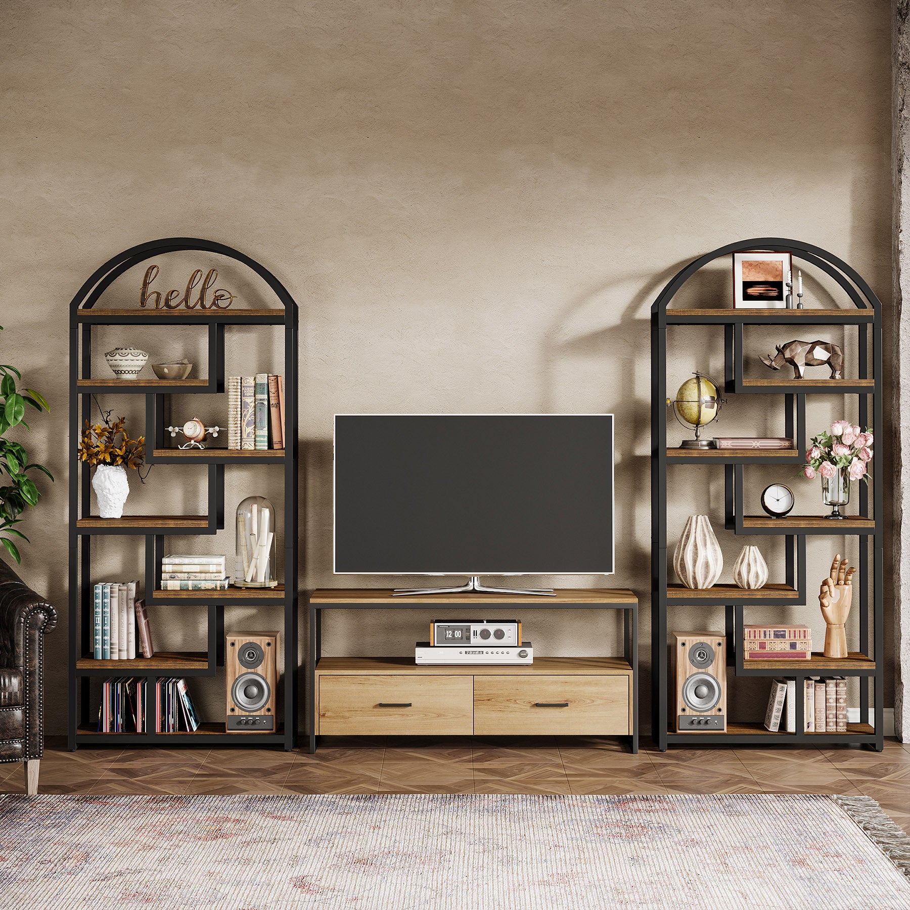 80 cm industriële boekenkast, boogvormige kast met open displayplanken