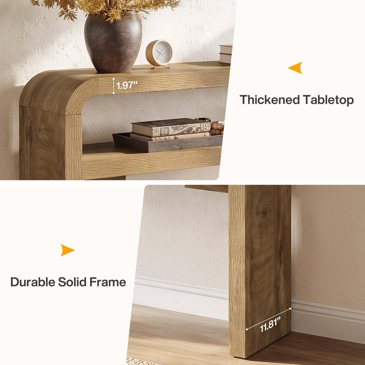 160 cm smalle consoletafel met 2-laags open opbergrek en landelijke houtlook, haltafel voor woonkamer en entree