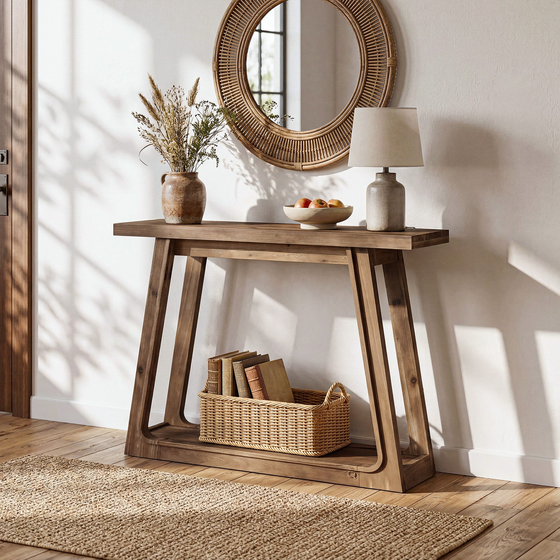 105 x 30 x 80 cm Tribesigns massief houten sidetable met trapeziumvormige basis, haltafel voor entree en woonkamer