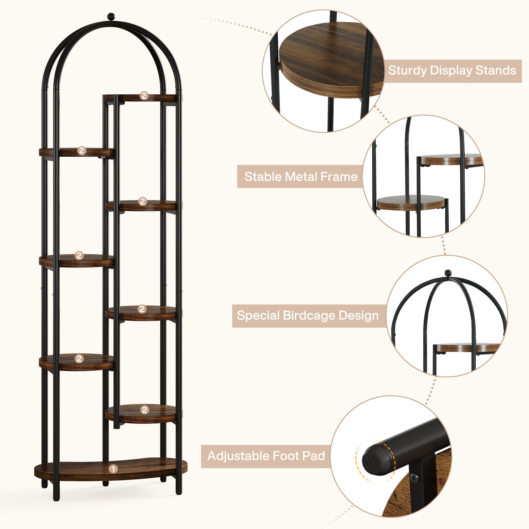 Plantenstandaard 182 cm met 8 legplanken – hoekrek met metalen frame, geschikt voor 10 planten