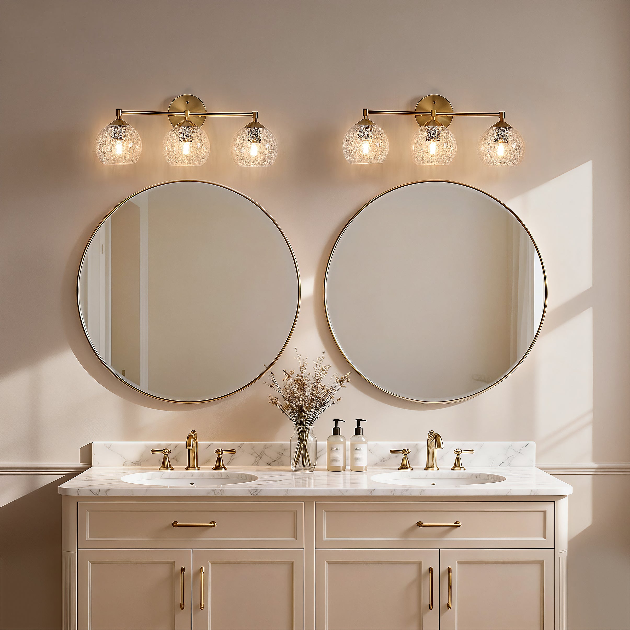 43 cm Moderne Wandlamp Goud, Tribesigns 3-flammige Crackle Glas Armatur met E27 voor Badkamer