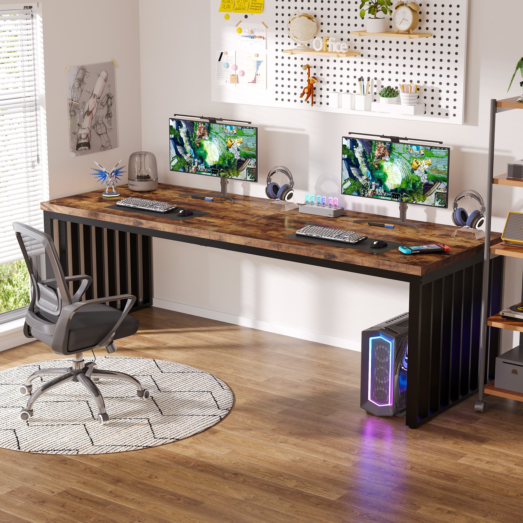 180 cm Bureau, Robuuste Computertafel Met Metalen Frame Voor Thuiskantoor