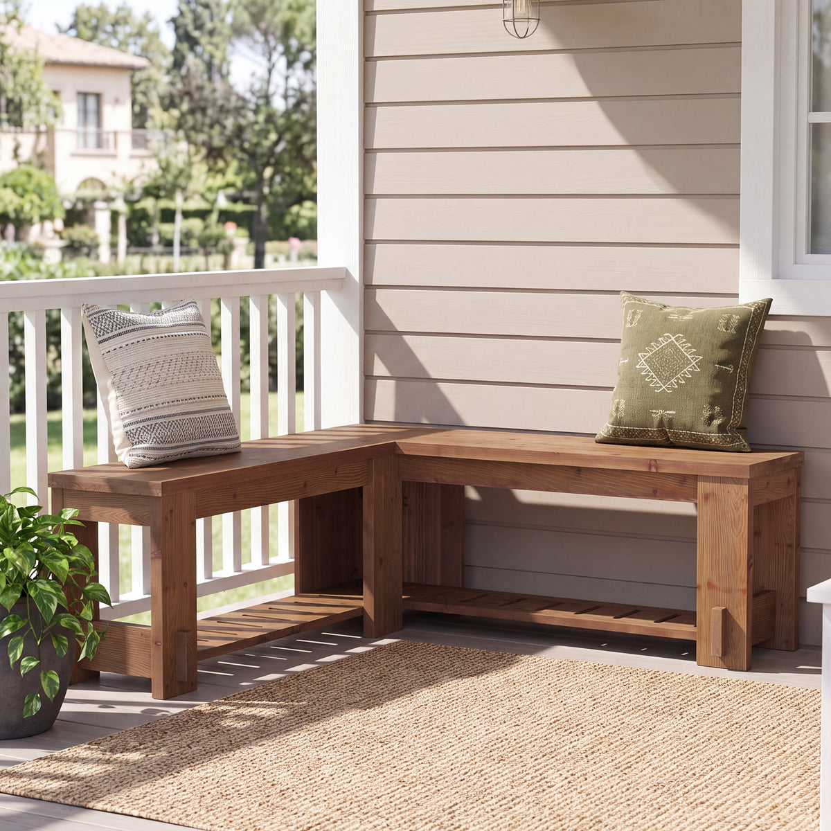 Tribesigns 120 x 45 cm L-vormige schoenenbank, massief hout met ruime open opbergplank voor hal en entree