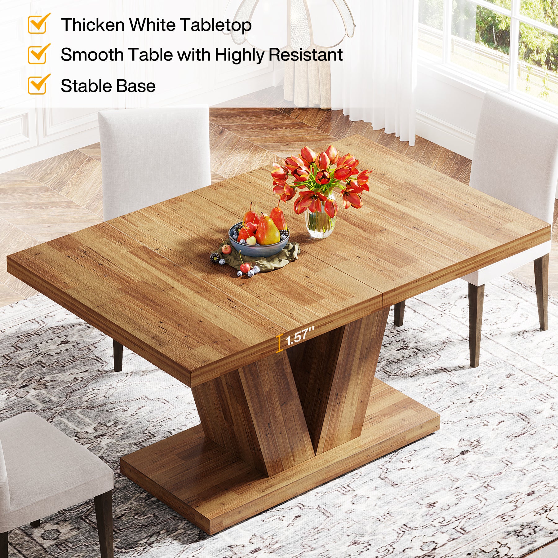 Witte Eettafel voor Vier Personen, 120 cm Landelijke Tafel met Zware Sokkel