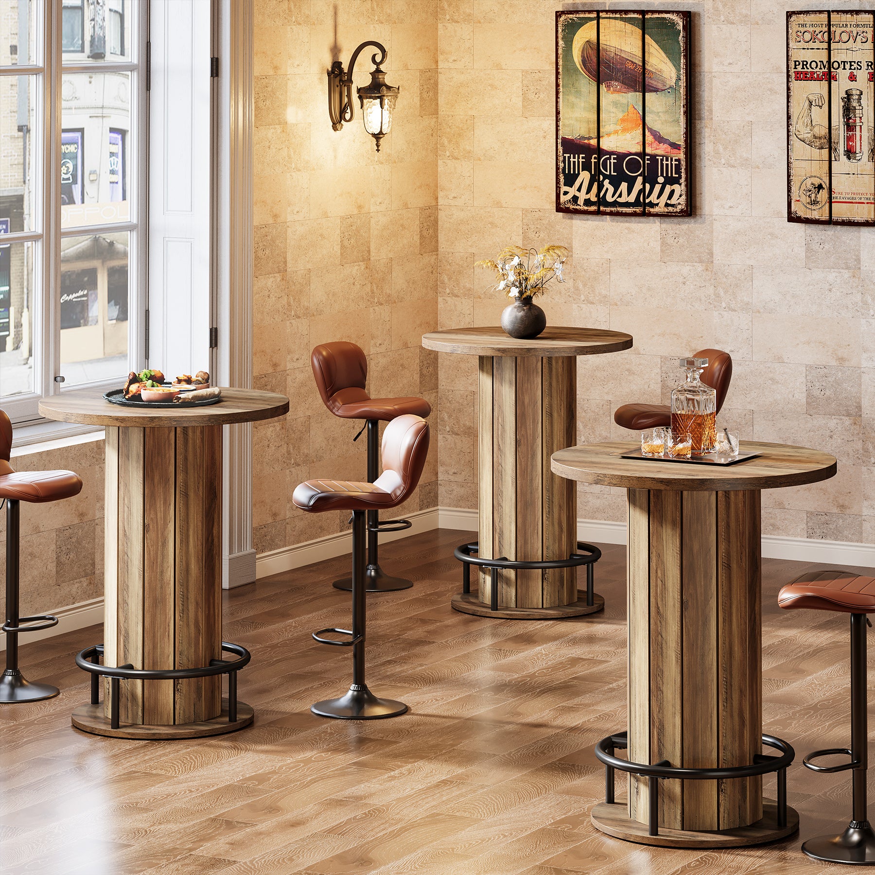 80 cm Tribesigns Eettafel met Houten Lattenvoet en Voetsteun