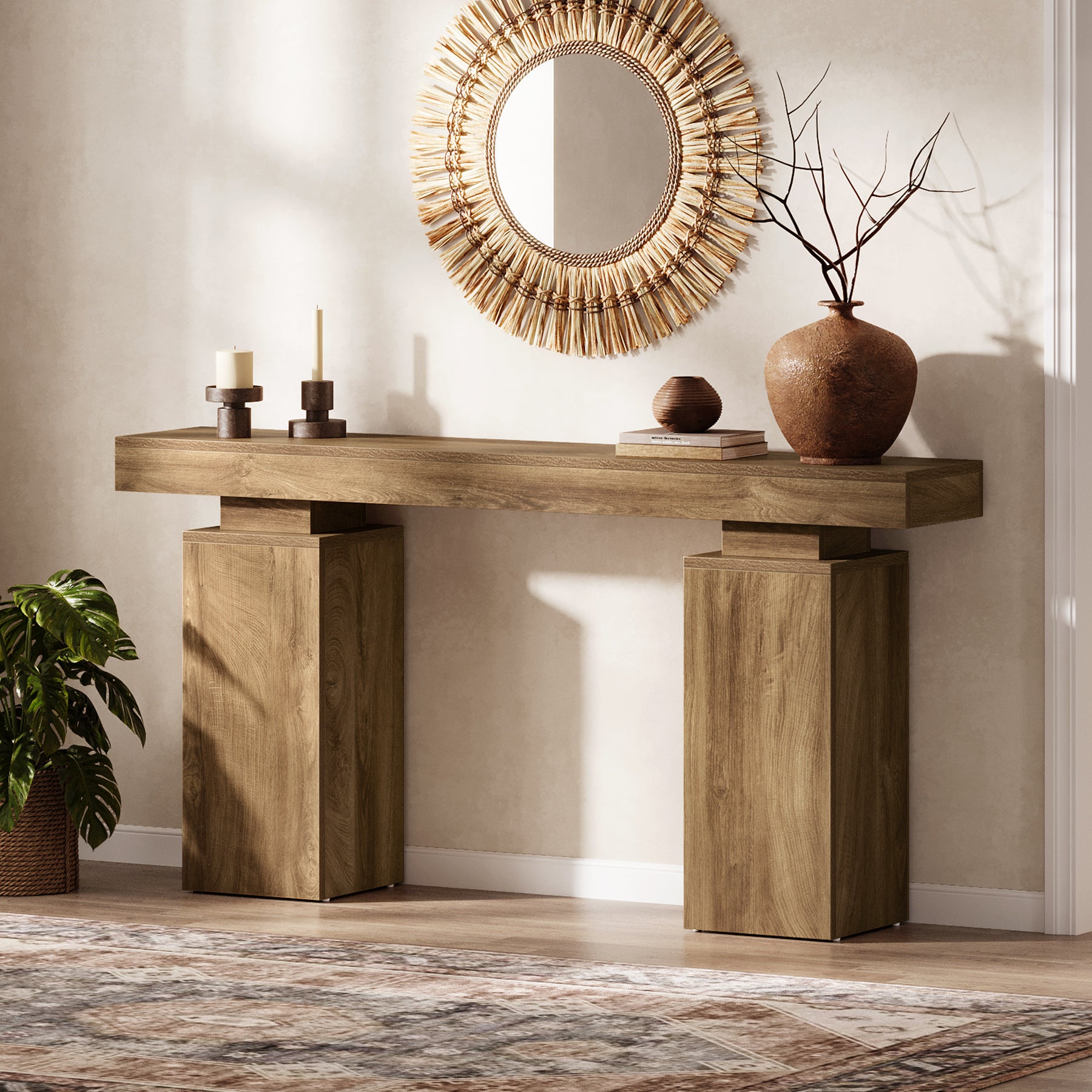 Consoletafel van 160 cm in landhuisstijl voor hal en achter de bank, moderne houten sidetable voor woonkamer en entree
