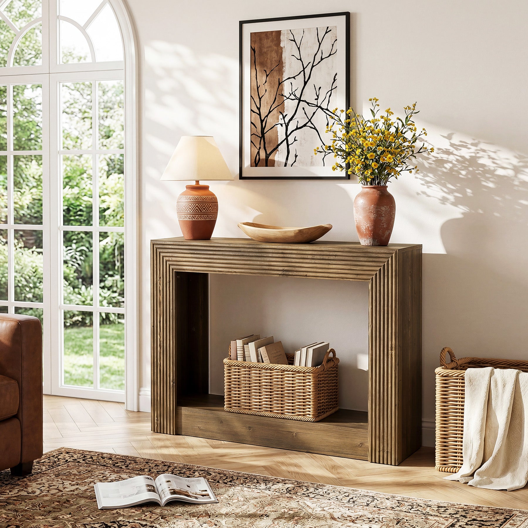 105 cm farmhouse consoletafel met opbergruimte, smalle 2-laagse sidetable voor entree of achter de bank