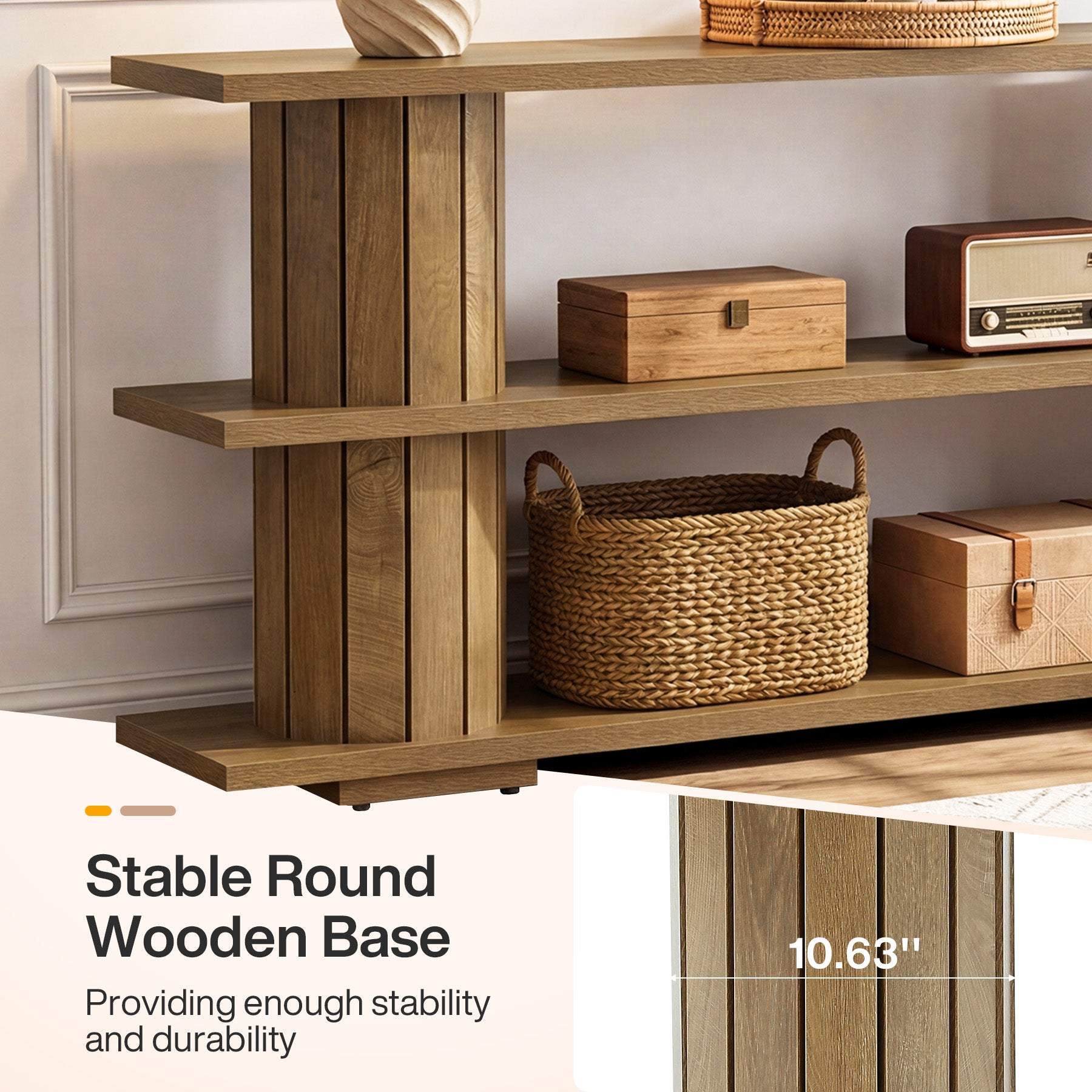 160 cm Consoletafel met 3-Laags Opbergrekken, Lange Haltafel voor Woonkamer en Entree