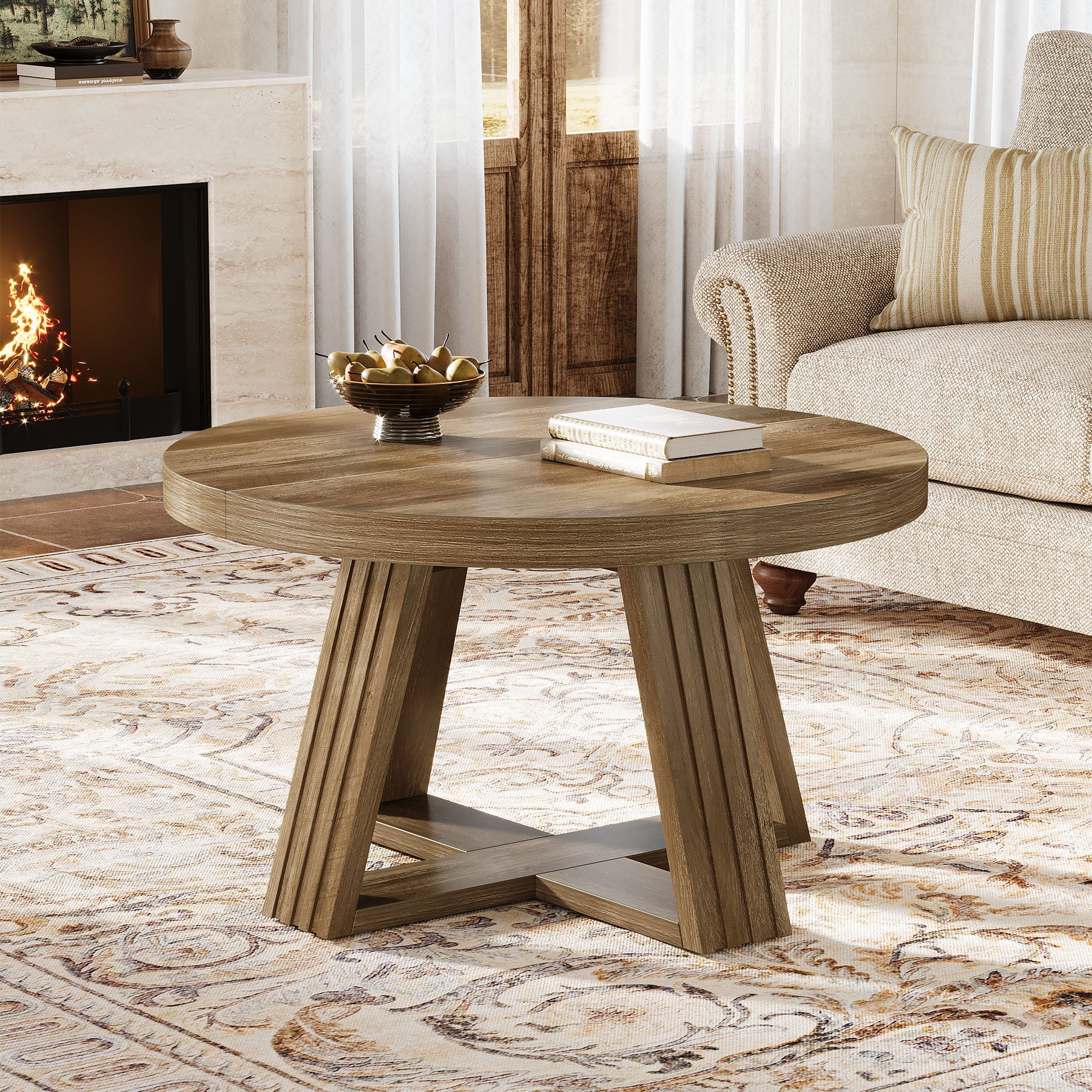 80 cm ronde salontafel, landelijke centrumtafel met massief blad voor in de woonkamer