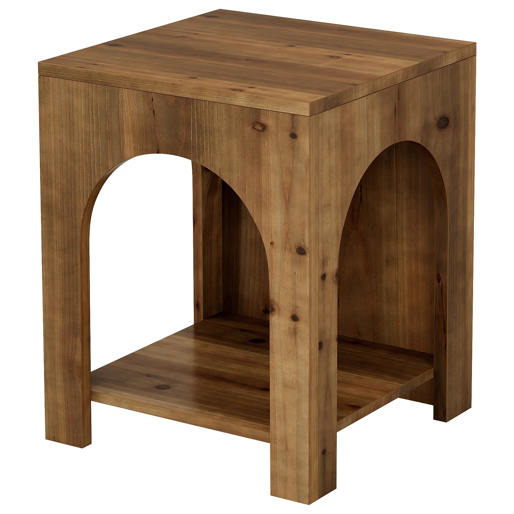 Tribesigns bijzettafel in landelijke stijl met rondboogdesign, 2-laags nachtkastje met open opbergruimte