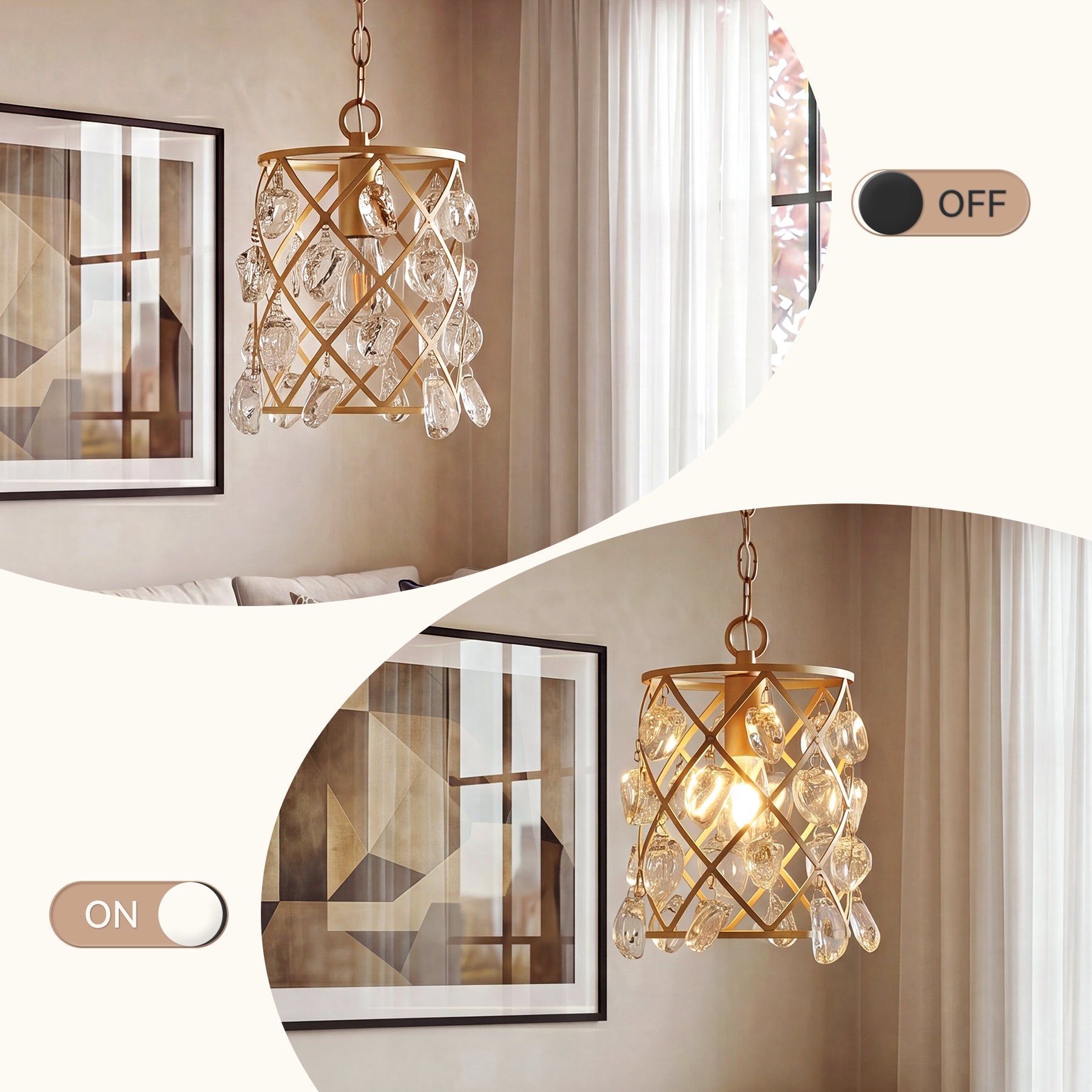 17,5 x 17,5 x 30 cm Tribesigns Gouden Hanglamp, Moderne Pendellamp met Watergolf Glaskristallen en E27-Fitting voor Keukeneiland Eetkamer en Hal [Energy Class E]