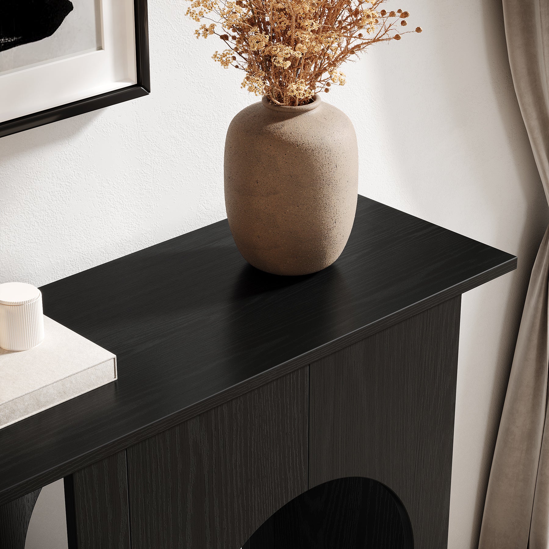 100 cm Zwarte Banktafel, Smalle Consoletafel met Gebogen Design voor Entree en Woonkamer