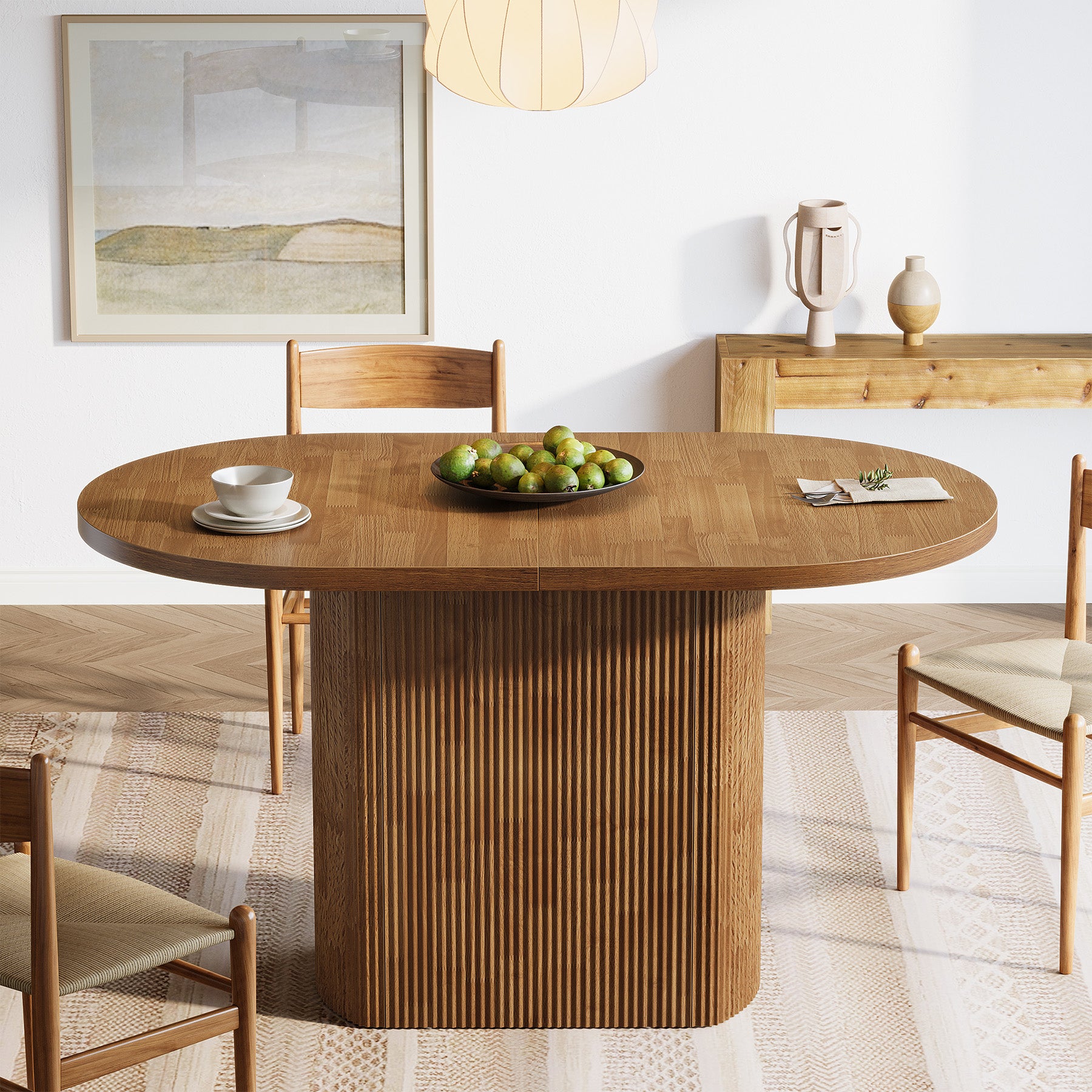 120 cm Ovale Eettafel voor 4 Personen, Rustieke Houten Keukentafel