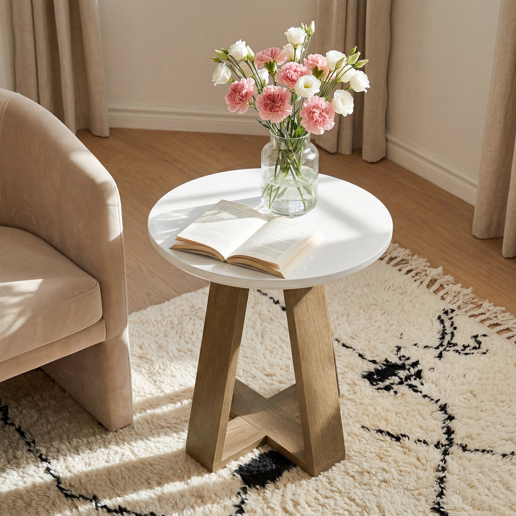 60 cm Ronde Bijzettafel, Moderne Accenttafel voor Woonkamer en Slaapkamer