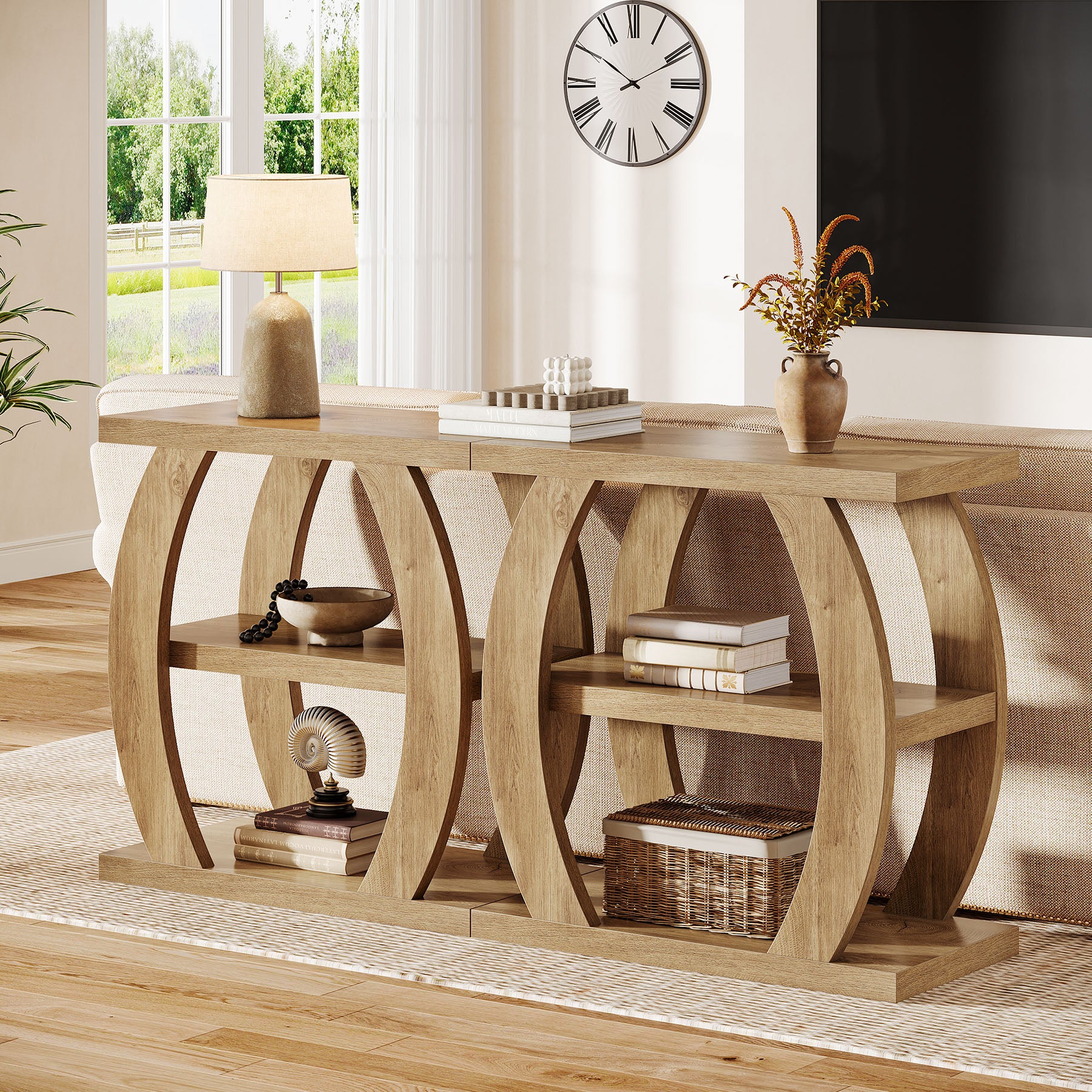 60 cm Hoge Bijzettafel voor Woonkamer, 3-Tier Smalle Tafel met Opbergruimte