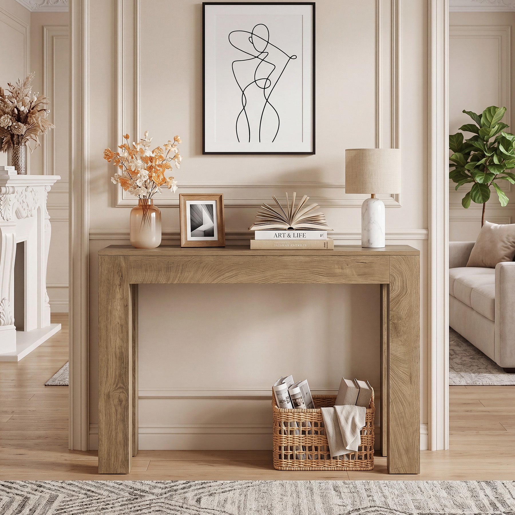 Tribesigns 105 cm consoletafel, lichtbruine sidetable met blokpoten