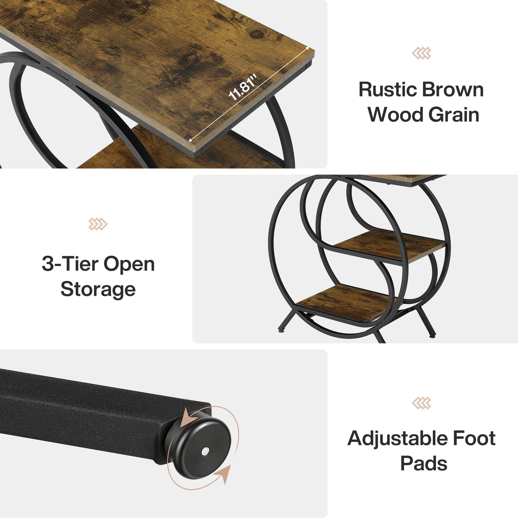 Tribesigns 60 cm Bijzettafel, Industriële 3-Laags Tafel voor Woonkamer