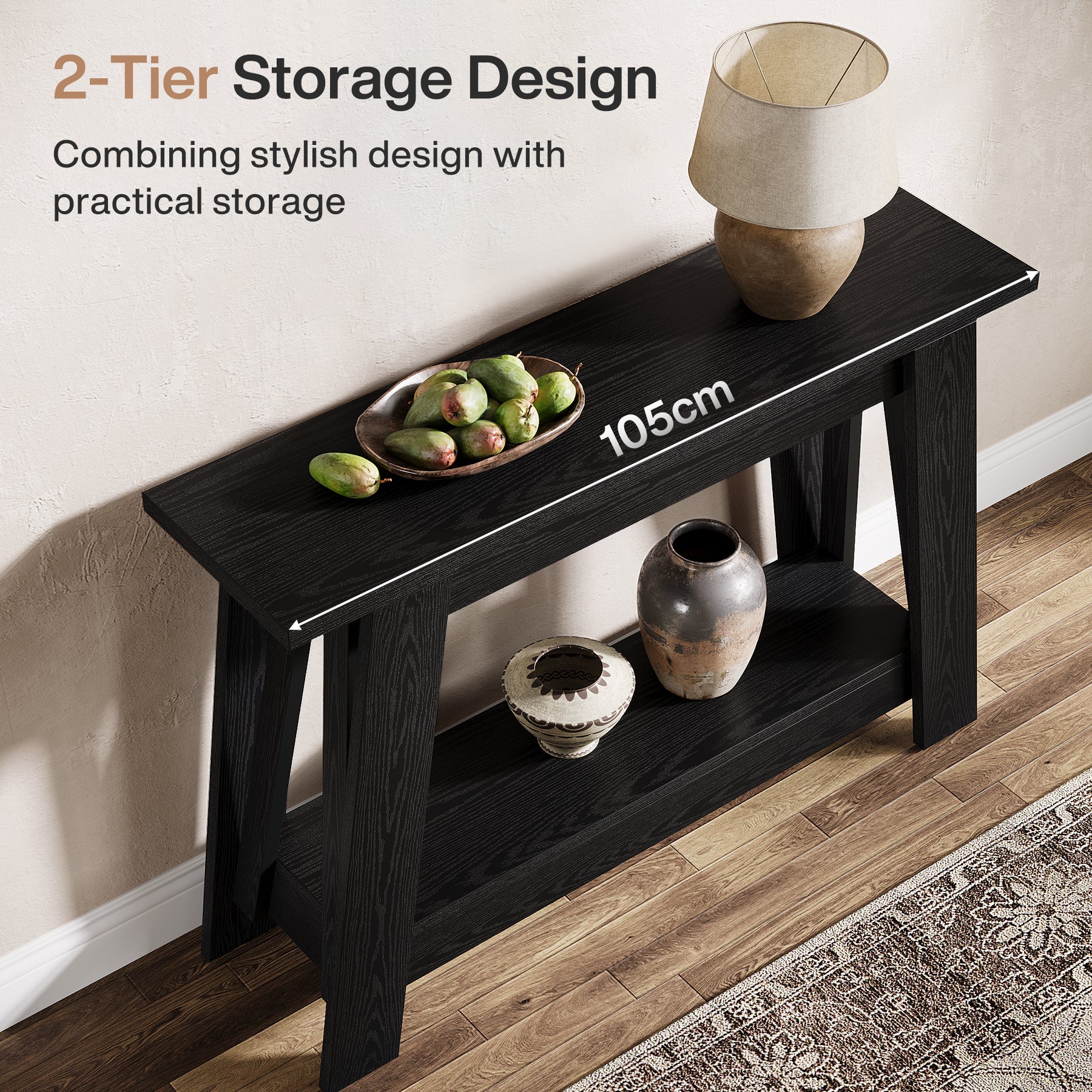 105 cm Console Tafel, 2-Tier Farmhouse Sofa Ingangstafel met Opbergruimte