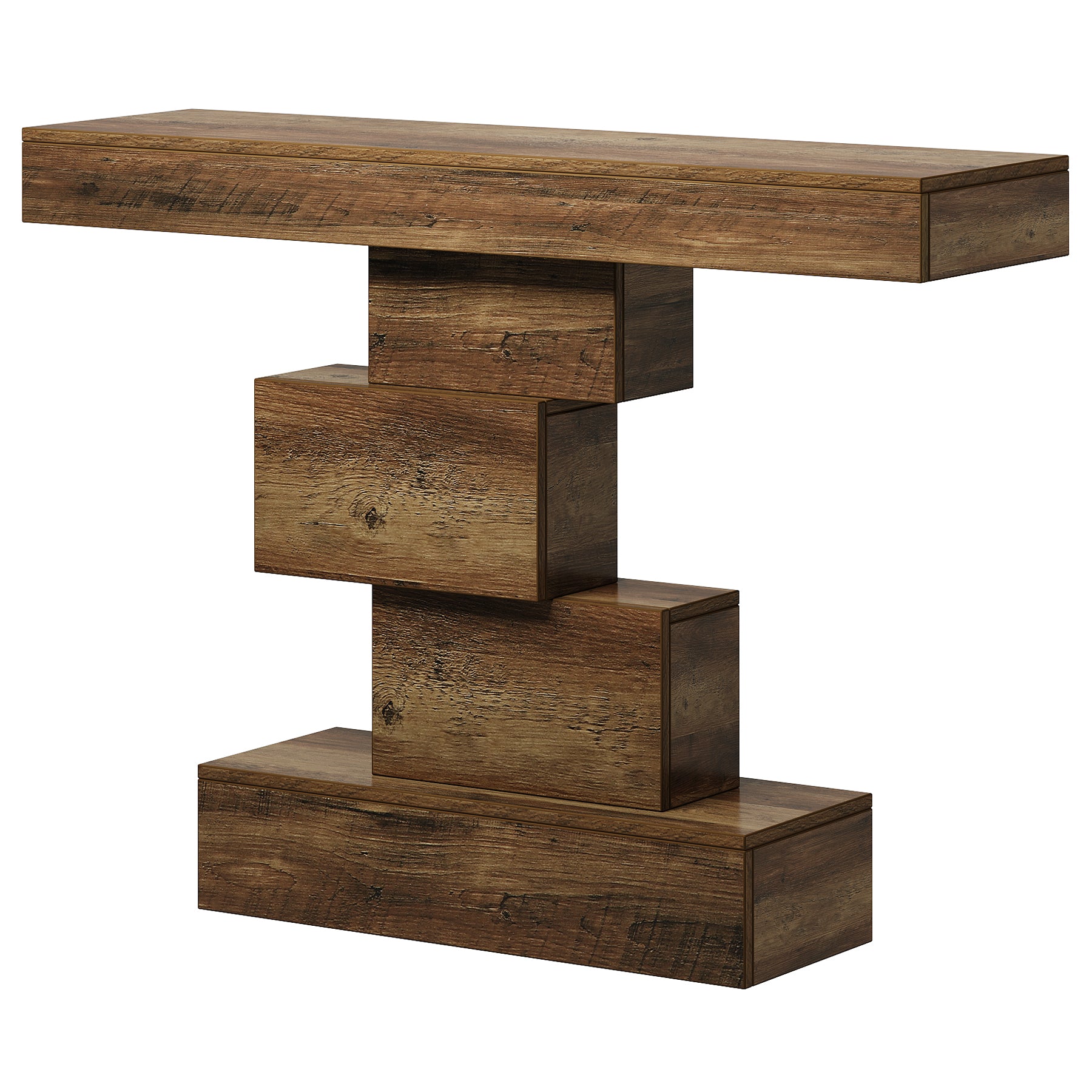 108 cm Landelijke Console, Industriële Bijzettafel met Geometrische Basis voor Hal en Woonkamer