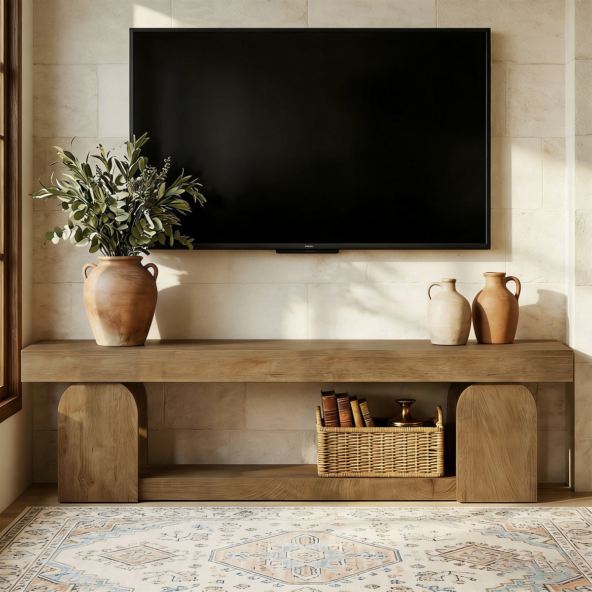 160 cm Tribesigns tv-meubel voor tv's tot 165 cm met open opbergplank, landelijk tv-dressoir in naturel houtlook voor woonkamer
