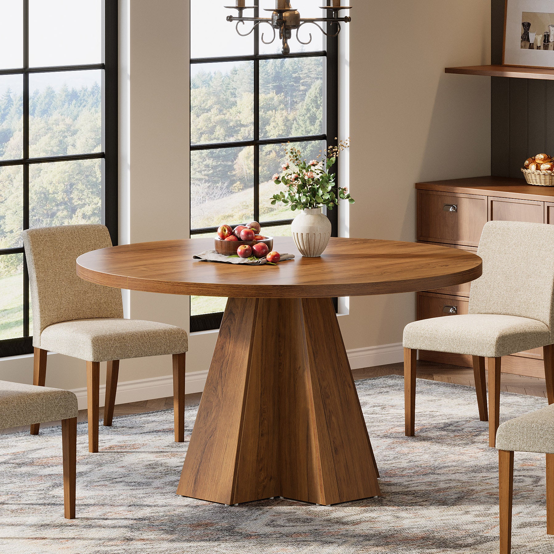 Tribesigns Ronde Eettafel 118 cm met Centrale Voet in Walnootbruin