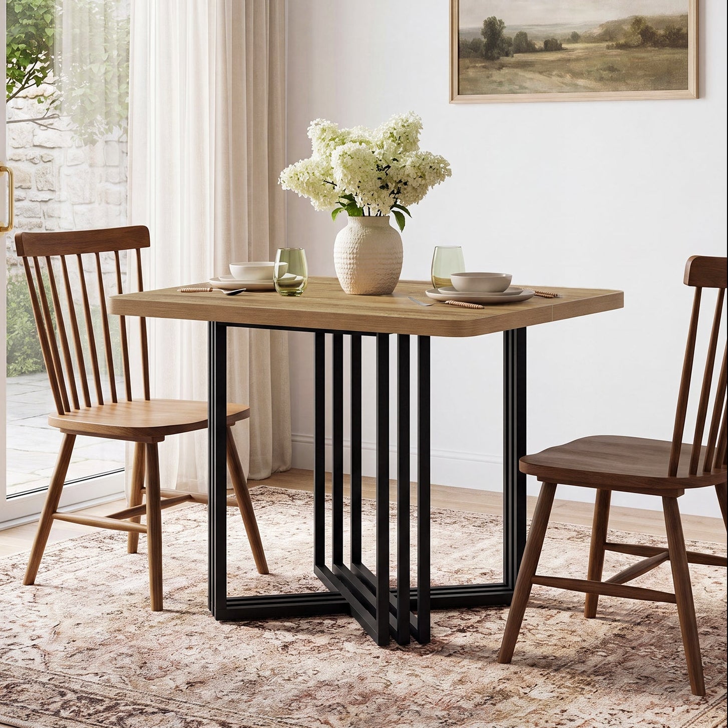 Eettafel 100 cm voor 4 personen, rechthoekige eettafel in industriële landelijke stijl met metalen frame
