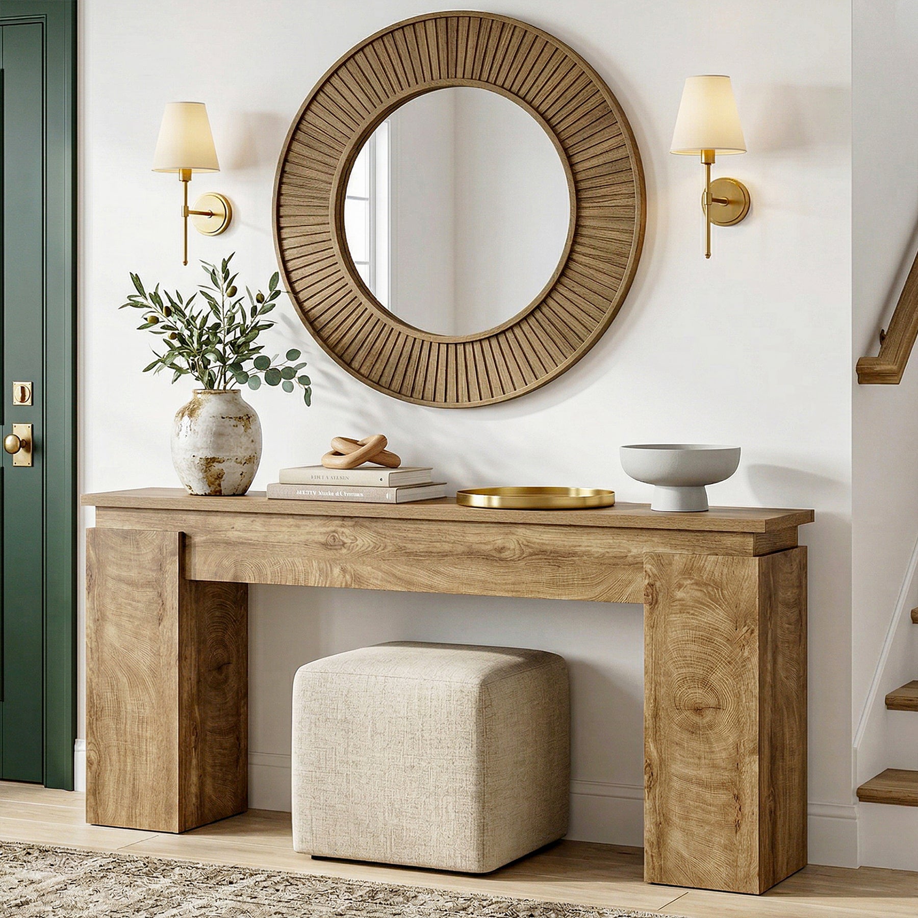 160 cm Consoletafel met Open Opbergrek, Landelijke Sofa Tafel voor Woonkamer en Entree