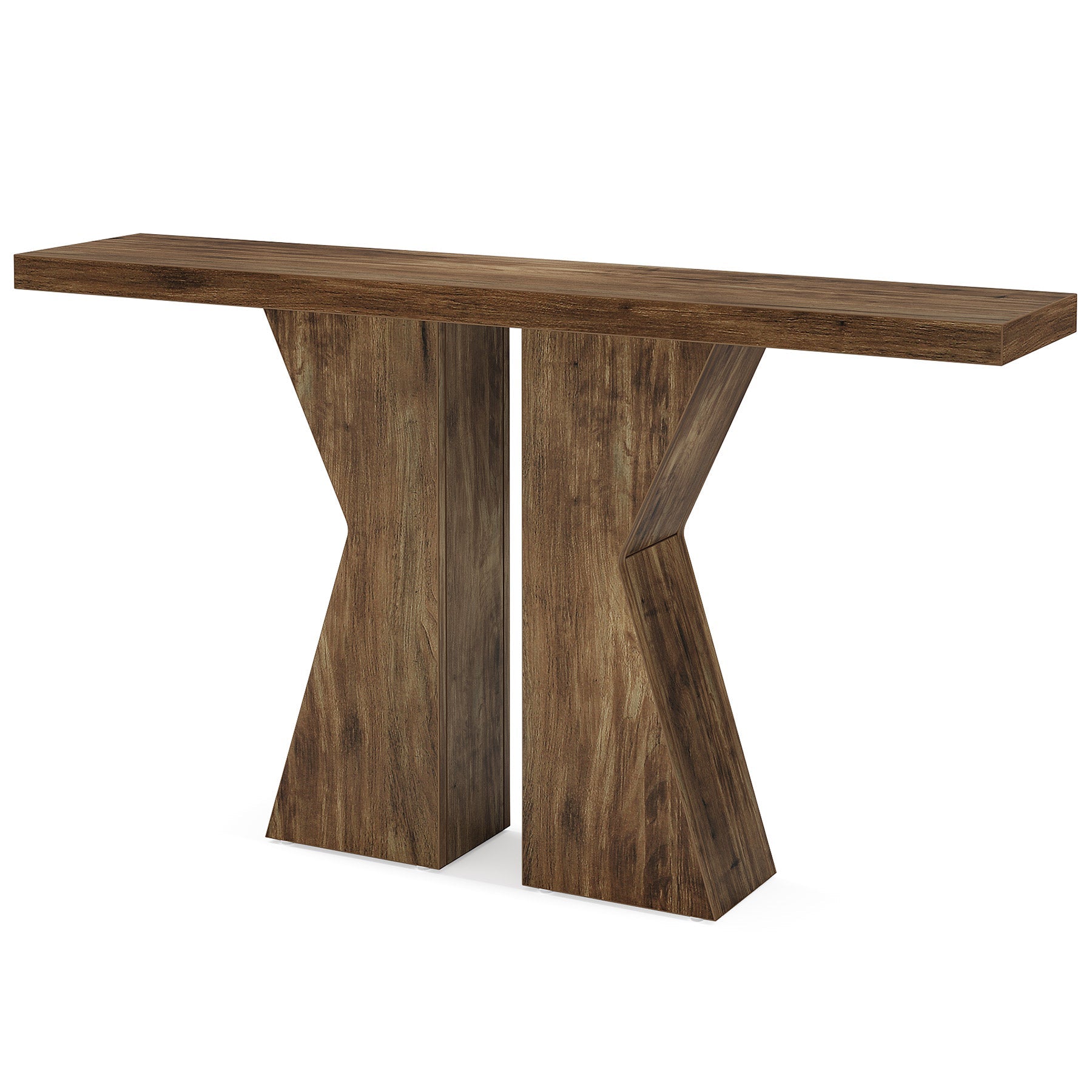 140 cm Boerenstijl Entreetafel, K-Vormig Frame voor Woonkamer en Hal in Rustiek Bruin