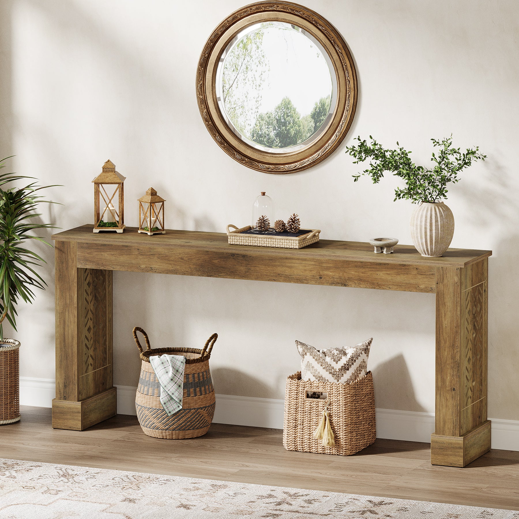 160 cm Landelijke Consoletafel voor Entree en Hal, Industriële Houten Haltafel Bruin