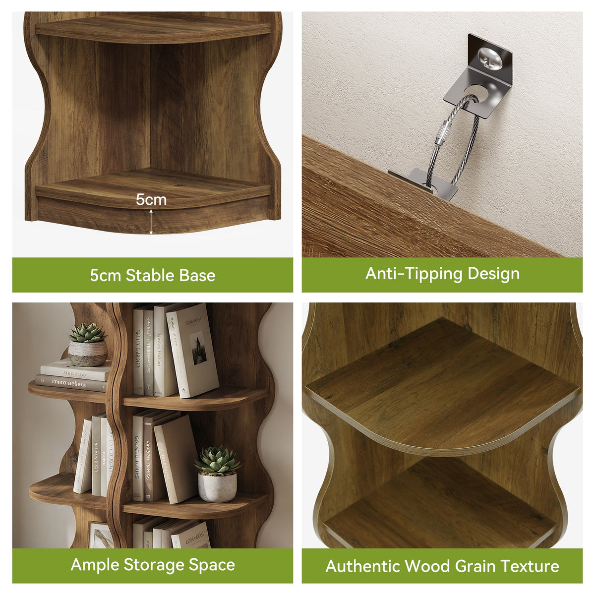 Tribesigns 6-laags Hoekrek van 180 cm met Modern Gebogen Design, Staand Plantenrek en Boekenrek voor de Woonkamer