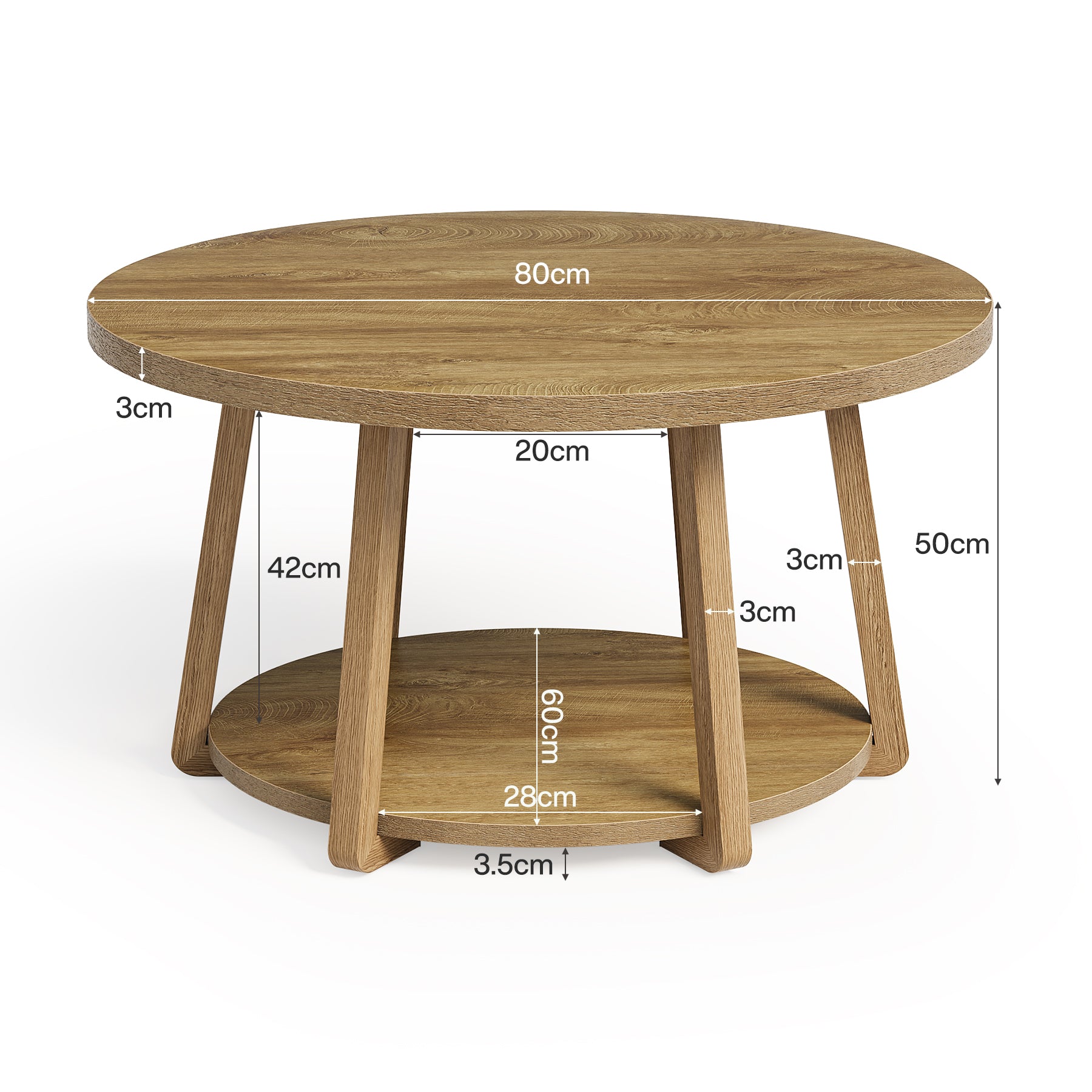 80 x 50 cm Tribesigns Ronde Salontafel, 2-Laagse Houten Bijzettafel met Opbergrek en Houten Poten voor Woonkamer