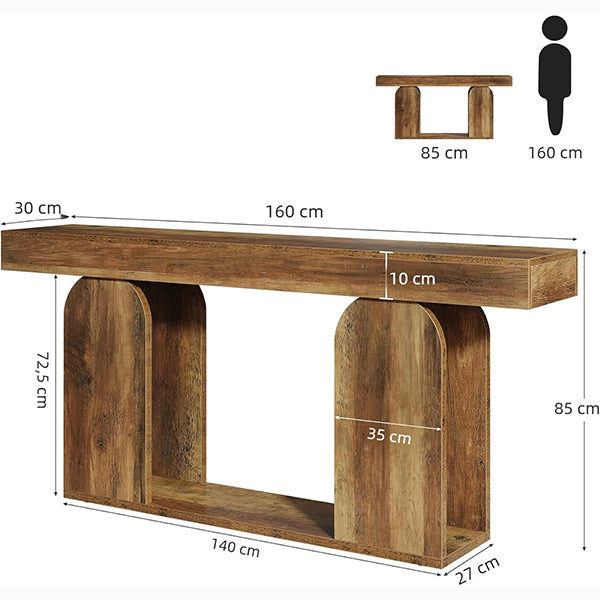 160 cm Landelijke Consoletafel, Industriële Houten Entreetafel met Retro Patroon voor Hal