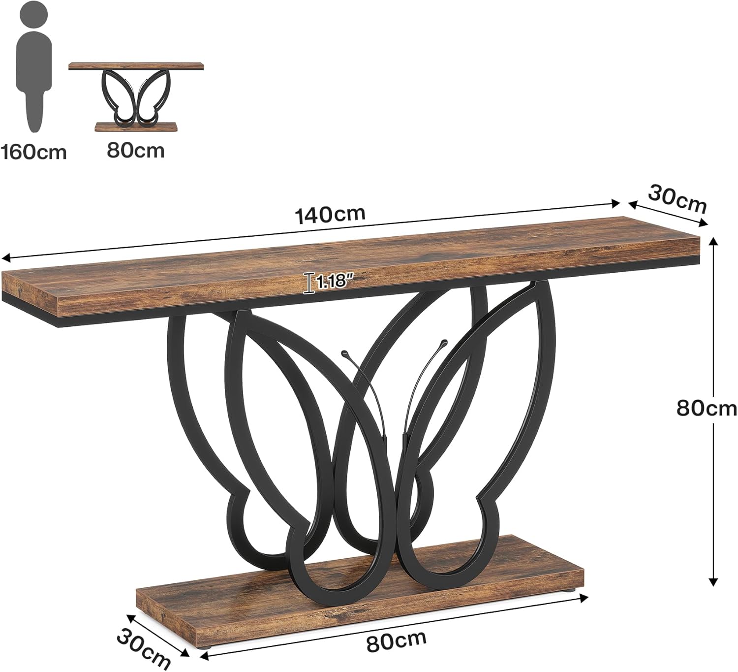 Tribesigns Consoletafel 140 cm Smal, Landelijke Haltafel met Metalen Frame