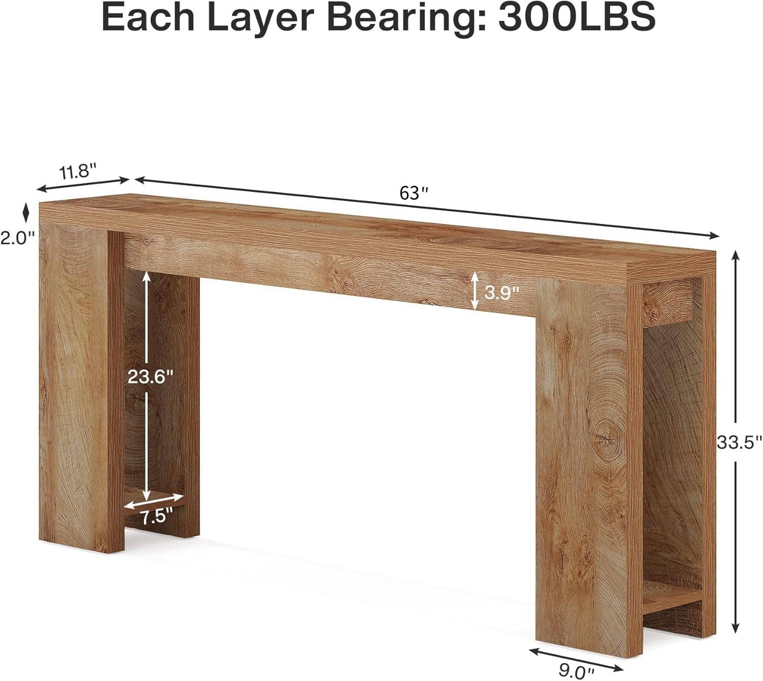 160 cm Smalle Consoletafel, Landelijke Houten Bijzettafel in Licht Eiken Voor Kleine Ruimtes