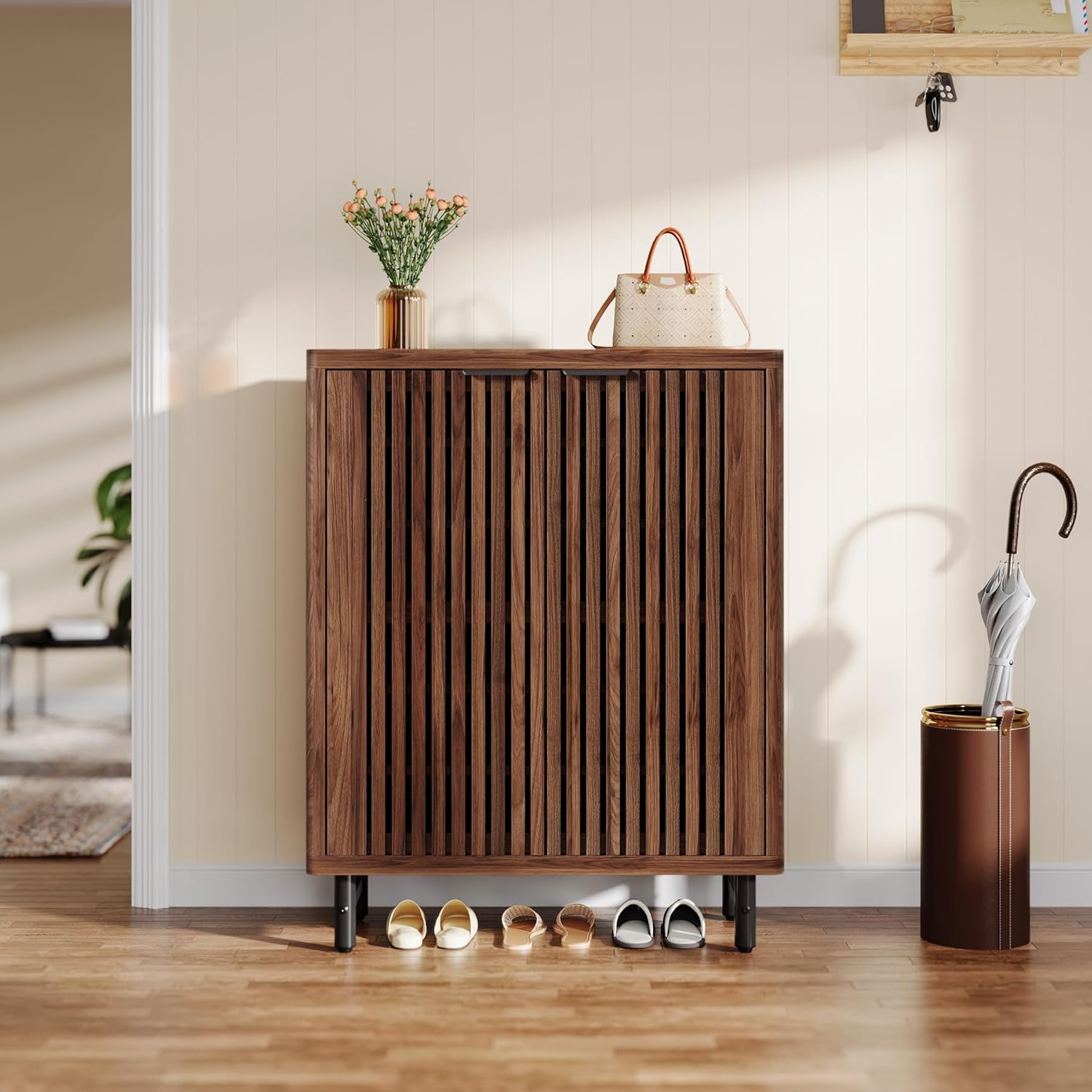 110 cm Retro Schoenenkast, Zes Planken Opbergmeubel met Verstelbare Schappen