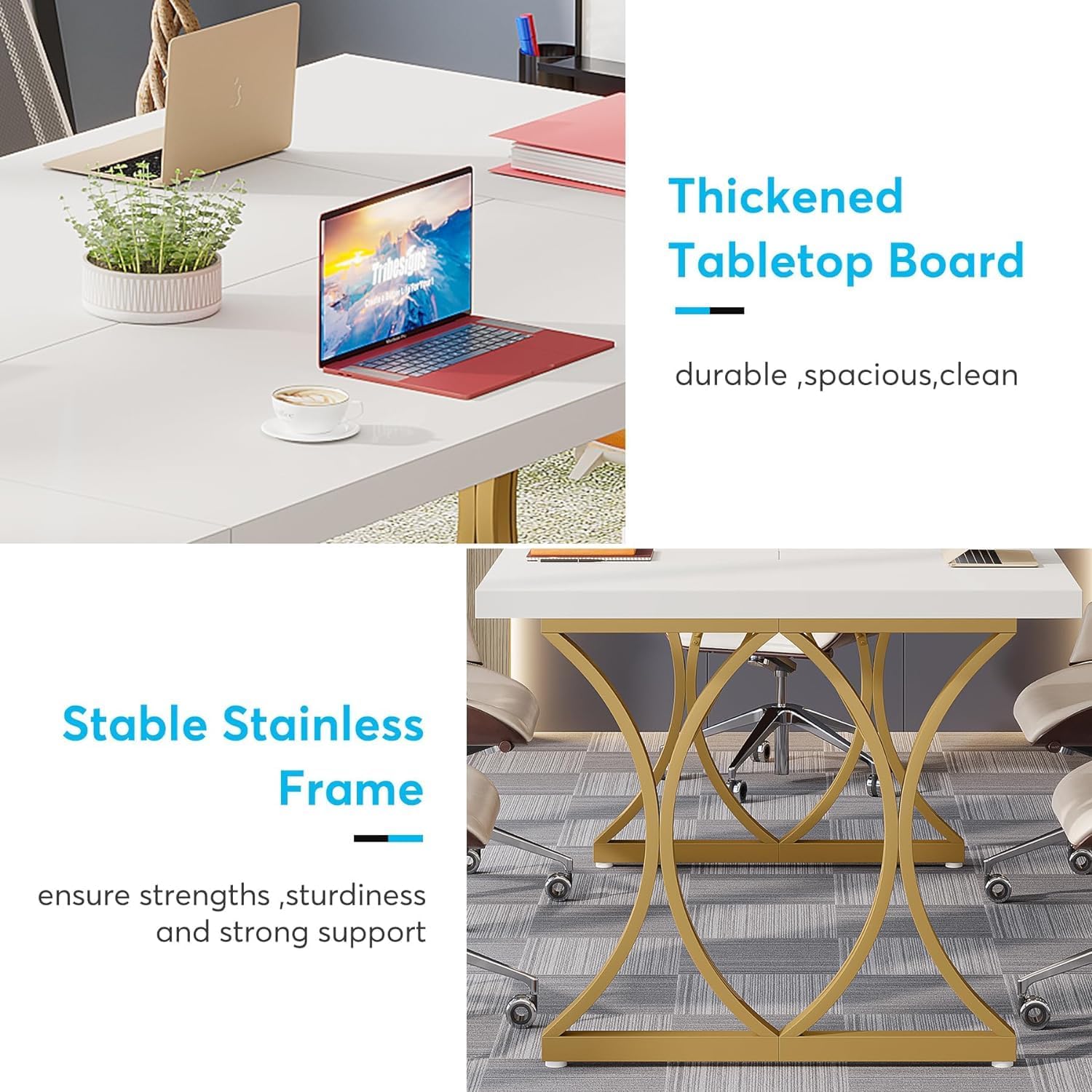 160 cm Tribesigns Computerbureau, Modern Werktafel met Gouden Metaal Frame