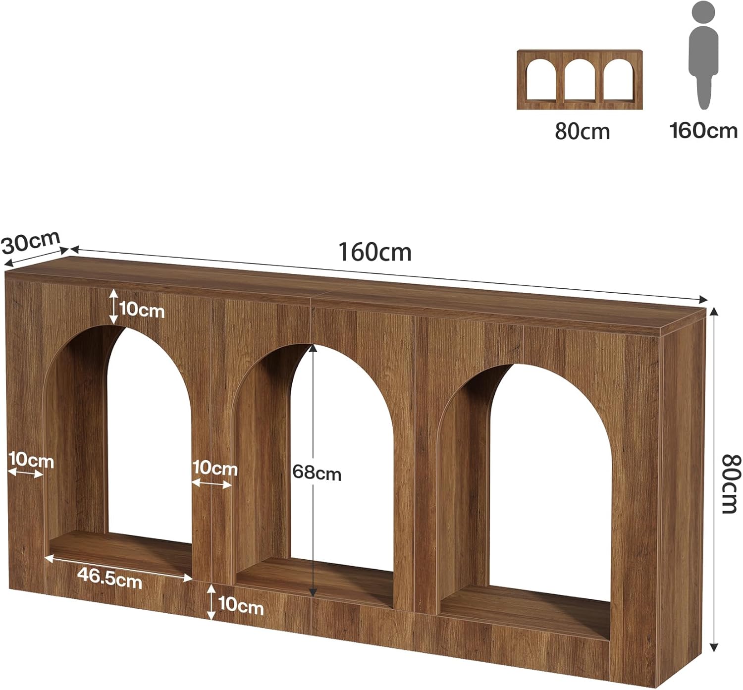 160 cm Console Tafel, Houten Tafel met 3 Boogvormige Planken
