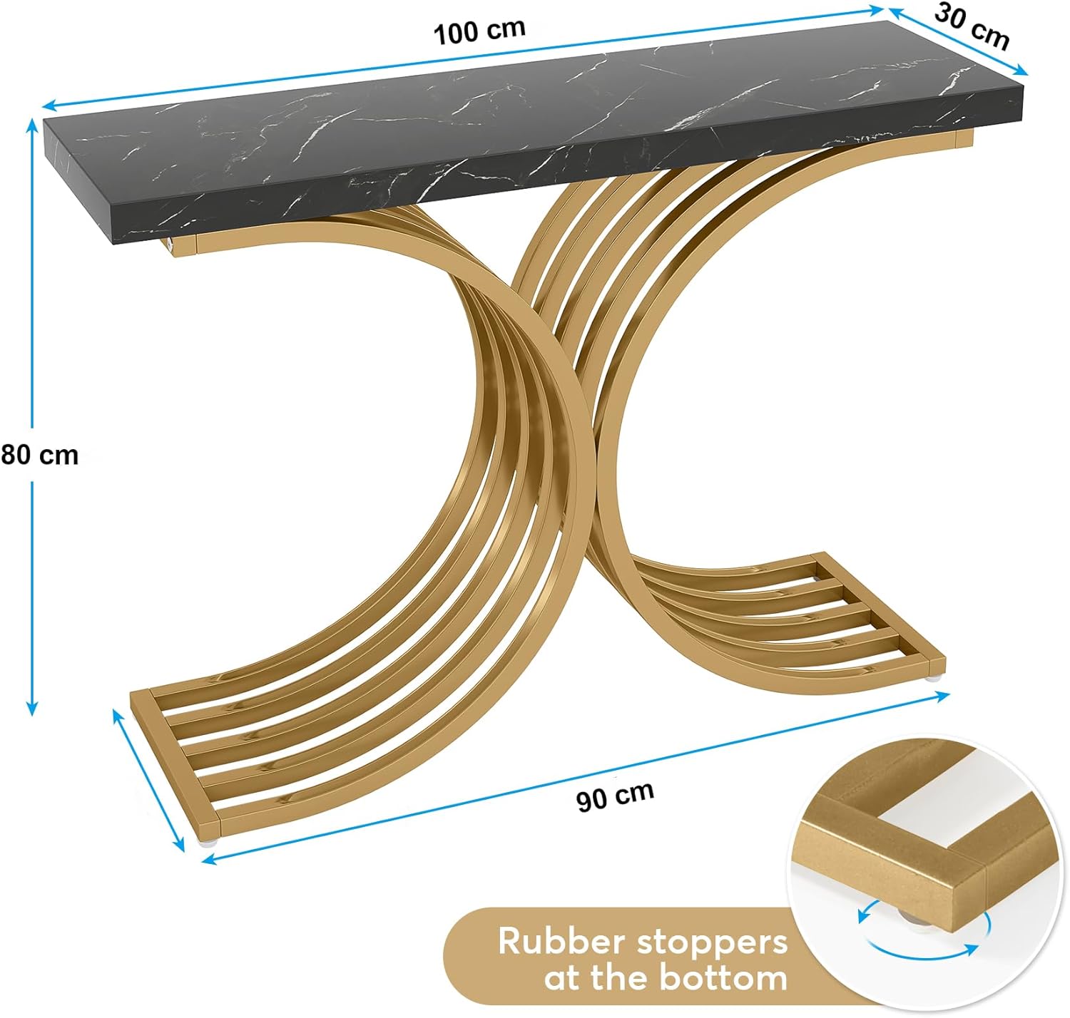 100 cm Smalle Console Tafel, Zijdelingse Tafel met Gouden Metaal Frame