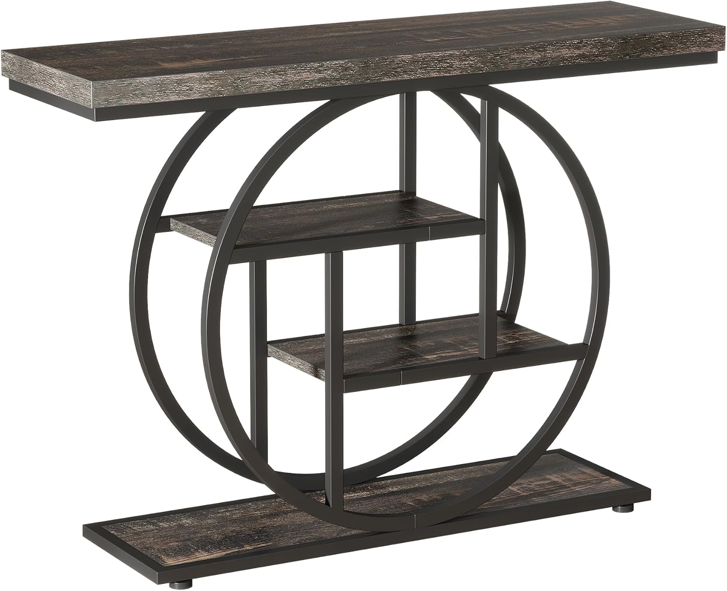 105 cm Industriële Console, 4 Planken met Ronde Basis voor Hal en Woonkamer