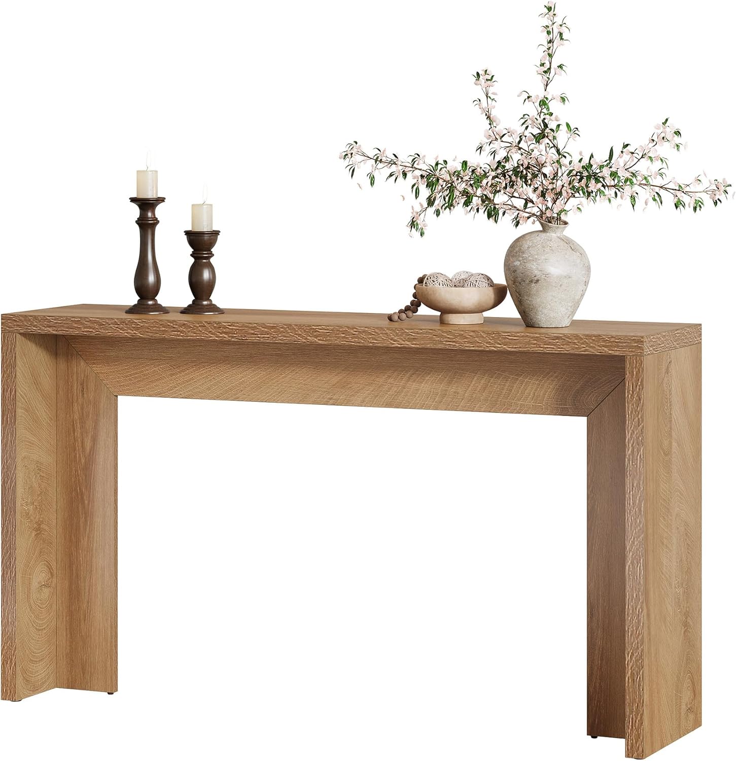 140 cm Landelijke Consoletafel met Opbergruimte, Houten Banktafel voor Hal en Woonkamer