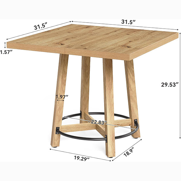 80 cm Moderne Eettafel, Vierkante Keukentafel in Bruin en Zwart voor Twee tot Vier Personen
