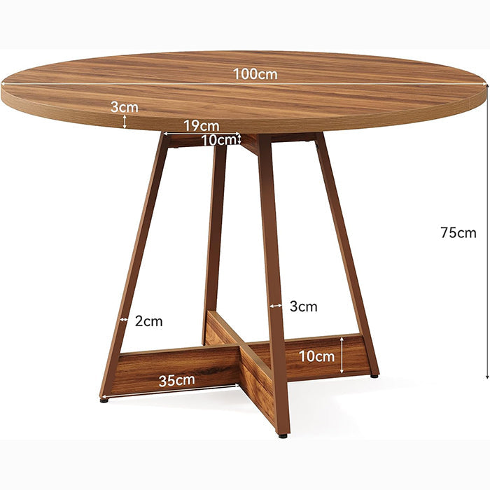 100 cm Ronde Eettafel voor 2-4 Personen, Landelijke Keukentafel met Pedestal
