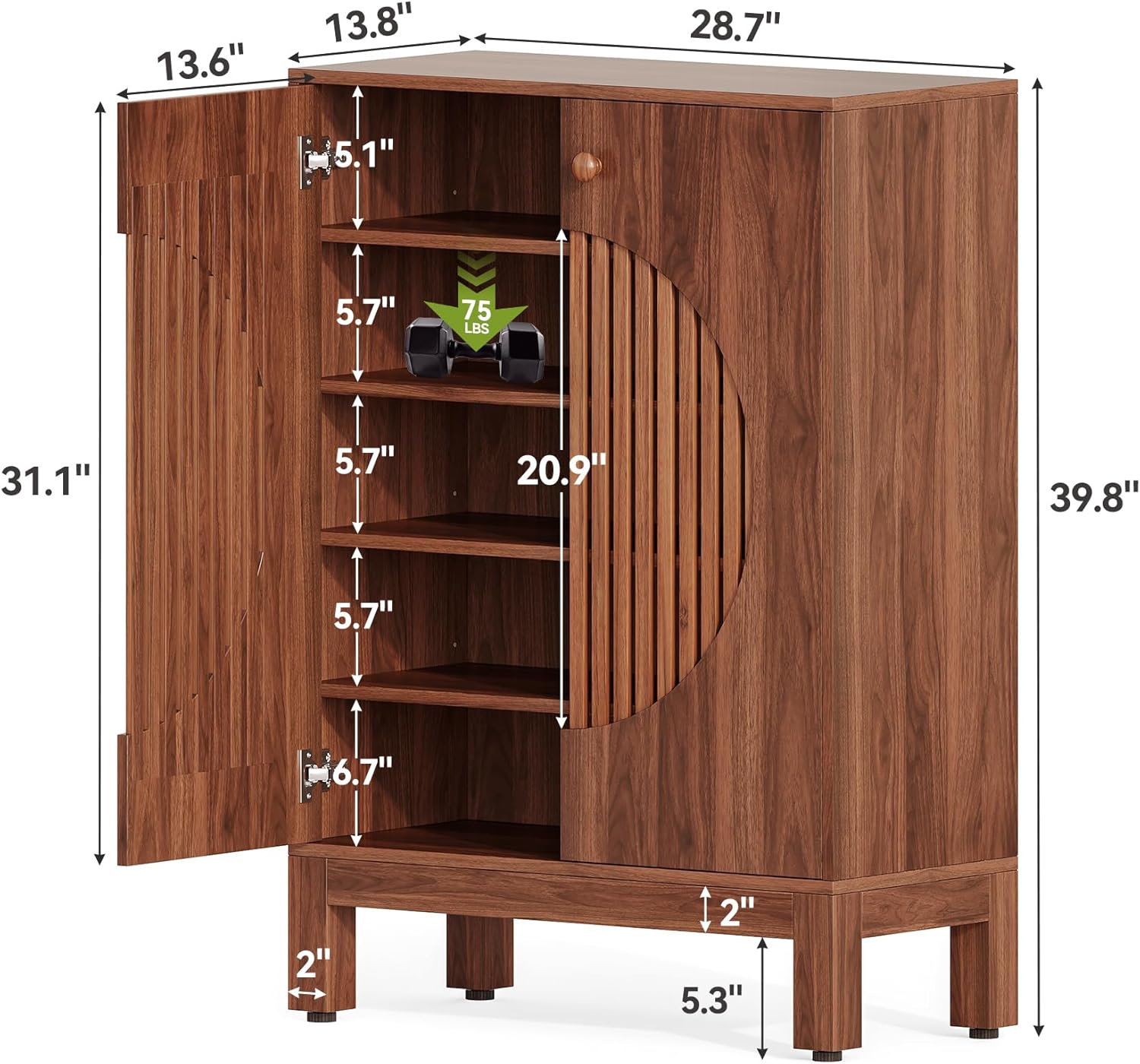 Tribesigns 101 cm Hoge Schoencabinet met 5 Planken, Boerse Opbergkast