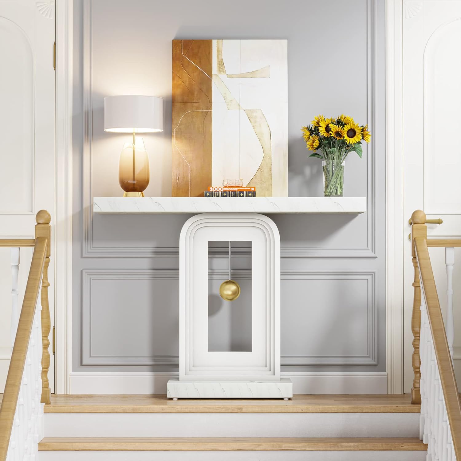 100 cm Moderne Consoletafel, Smalle Banktafel met Slinger Vorm Basis voor Woonkamer