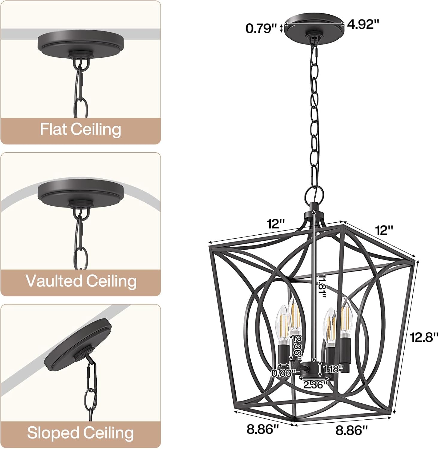 Tribesigns Industriële Metalen Kroonluchter, Zwarte Geometrische Hanglamp voor Woonkamer Entree Slaapkamer [Energieklasse E]