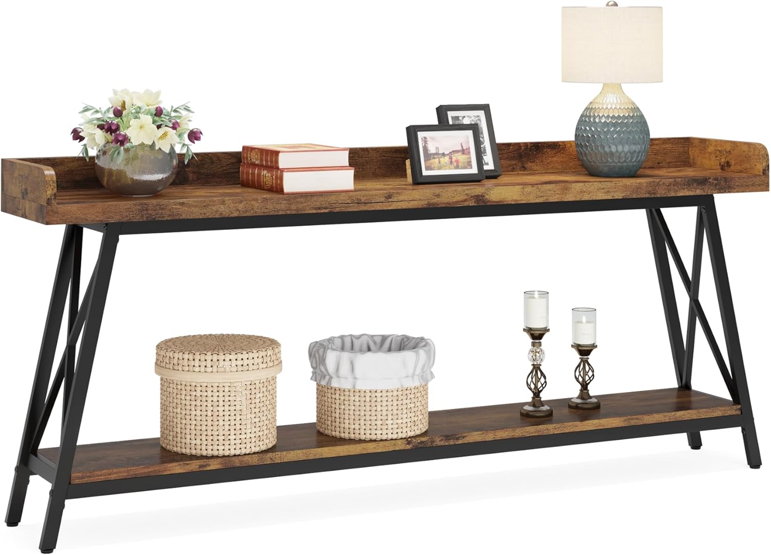 180 cm Industriële Consoletafel, Extra Lange Smalle Tafel voor Woonkamer en Hal