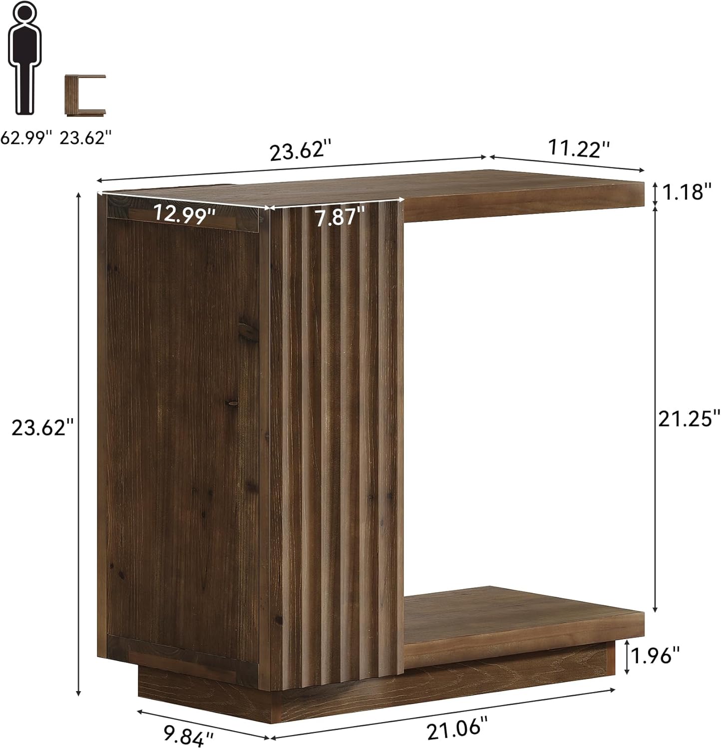 Tribesigns 60 cm C-vormige Bijzettafel, Smalle Houten Tafel voor Bank