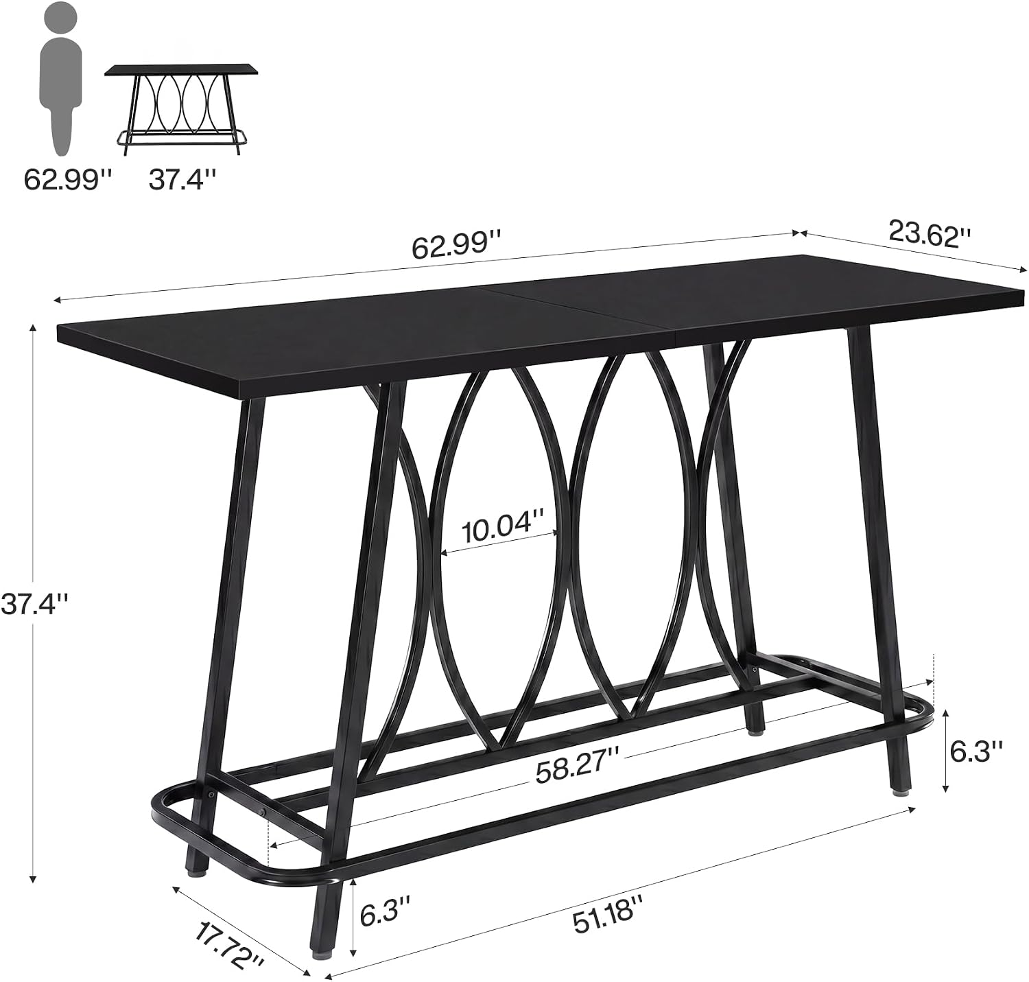 Tribesigns consoletafel 160 cm in moderne landelijke stijl, smalle haltafel met metalen frame