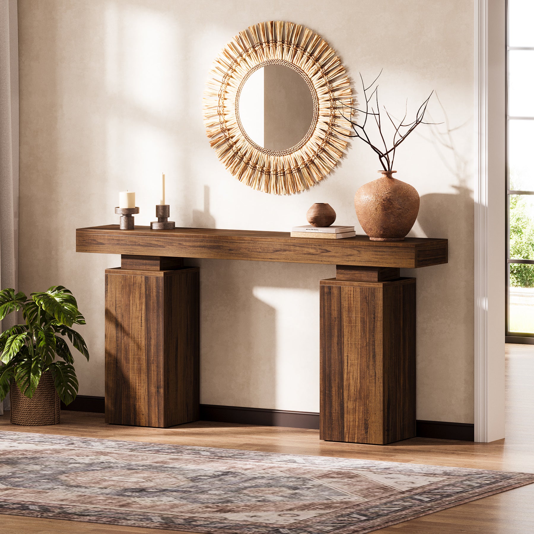 Consoletafel van 160 cm in landhuisstijl voor hal en achter de bank, moderne houten sidetable voor woonkamer en entree