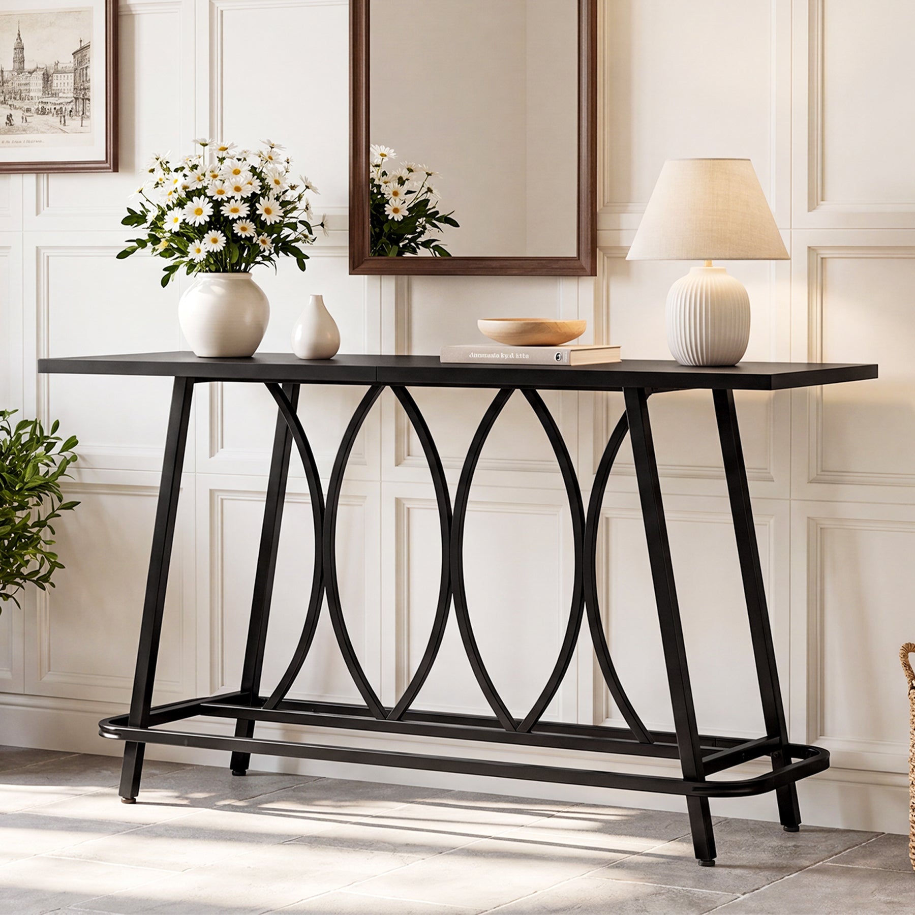 Tribesigns consoletafel 160 cm in moderne landelijke stijl, smalle haltafel met metalen frame